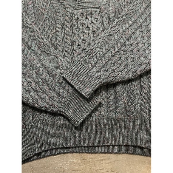North Country‎ Eaton Cable Knit Shawl Collar Wool Sweater Men Sz Lg Grey Vintage - Picture 4 of 11